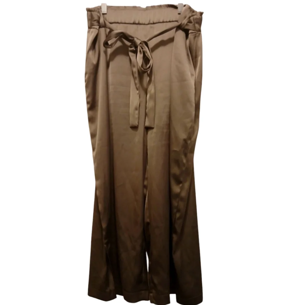 Joie Hunter Green NWOT Satin Light Luxury Flare Pants W Elastic/Tie- XL - Picture 2 of 8